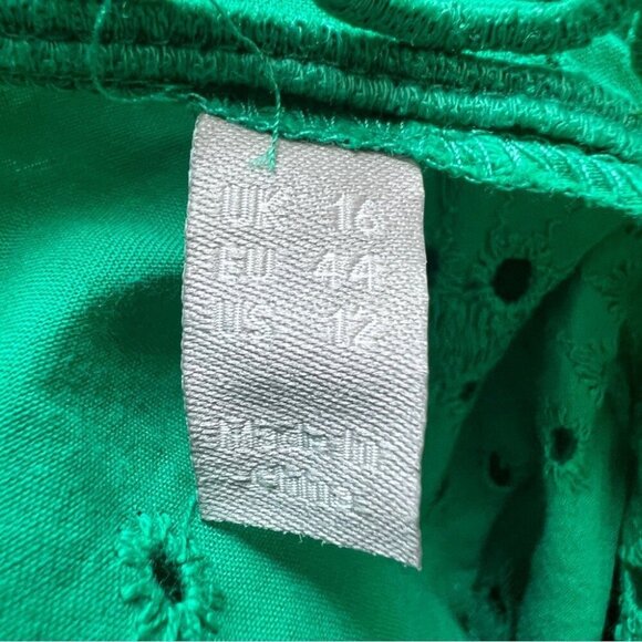 ASOS Broderie Pleated Midi Tea Dress Puff Sleeve Emerald Green Size 12 - Picture 5 of 12